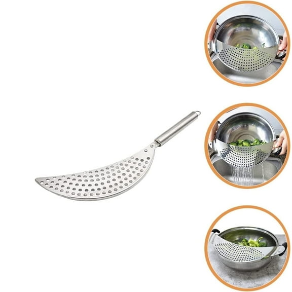 Pasta Strainer with Handle, Casewin Stainless Steel Crescent Pot Strainer Colander Spaghetti Pasta Fry Drainer, Suitable for Different Sizes, Christmas Gifts
