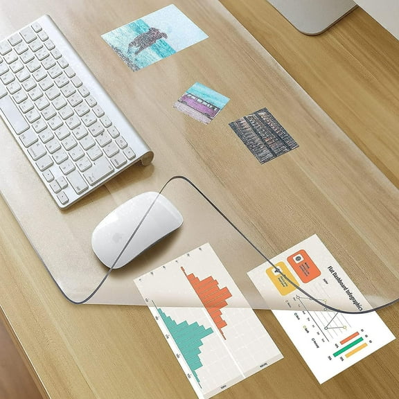 Clear Desk Mat on top of desks - 32 x 16 inches Transparent Plastic Protector Writing for Office and Home