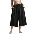 thumbnail image 4 of Women's Loose Wide Leg Track Pants Drawstring Pockets Elastic Waist Capri Hiking Pants with Big Ruched Pockets, 4 of 6