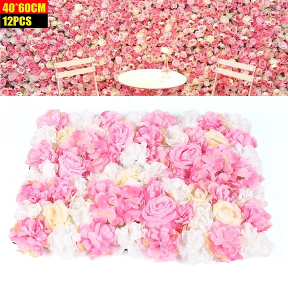 Miumaeov 12X Artificial Flower Wall Panel Bouquet Background 24" x 16" Hydrangea and Rose Flower Backdrop Panels for Wedding Party Decor