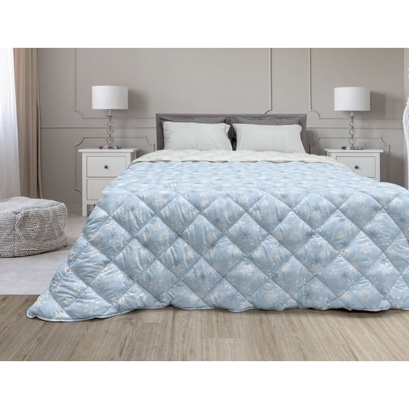 Winter Down Alternative Comforter, Little Snowflakes Falling from the Sky December New Year`s Eve Blizzard, Microfiber Quilt for All Season, 5 Sizes, Blue White, by Ambesonne