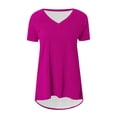 thumbnail image 4 of Summer Basic Tops for Women Casual V-Neck Top Solid Color Short Sleeve Loose T-Shirt, 4 of 5