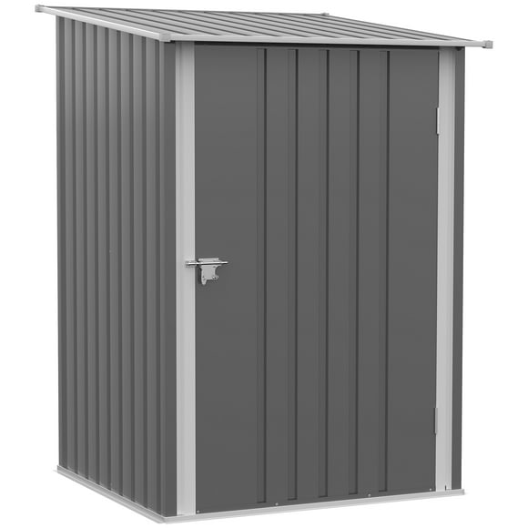 Outsunny 3.3' x 3.4' Lean-to Garden Storage Shed w/ Lockable Door Grey