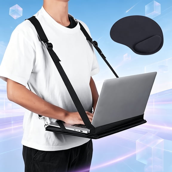Wearable Portable Laptop Harness Stand, Anti-Slip Notebook Holder with Memory Foam Mouse Pad