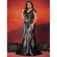 thumbnail image 4 of AURA Plus Size Sequin V Neck Evening Gown Short Sleeve Elegant Formal Cocktail Party Maxi Dress for Women, 4 of 6