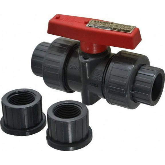 Legend Valve 3/4" Pipe, Full Port, PVC True Union Design Ball Valve Inline - One Way Flow, FNPT x Solvent Ends, Tee Handle, 150 WOG