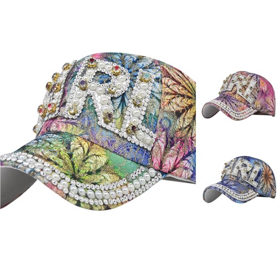 XIAOCHA Womens Rhinestone Printed Baseball Cap Vintage Party Ball Hat,Green