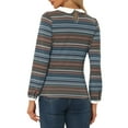 thumbnail image 3 of INSPIRE CHIC Women's  Peter Pan Collar Contrast Long Sleeve Shirt XL Blue Striped, 3 of 5