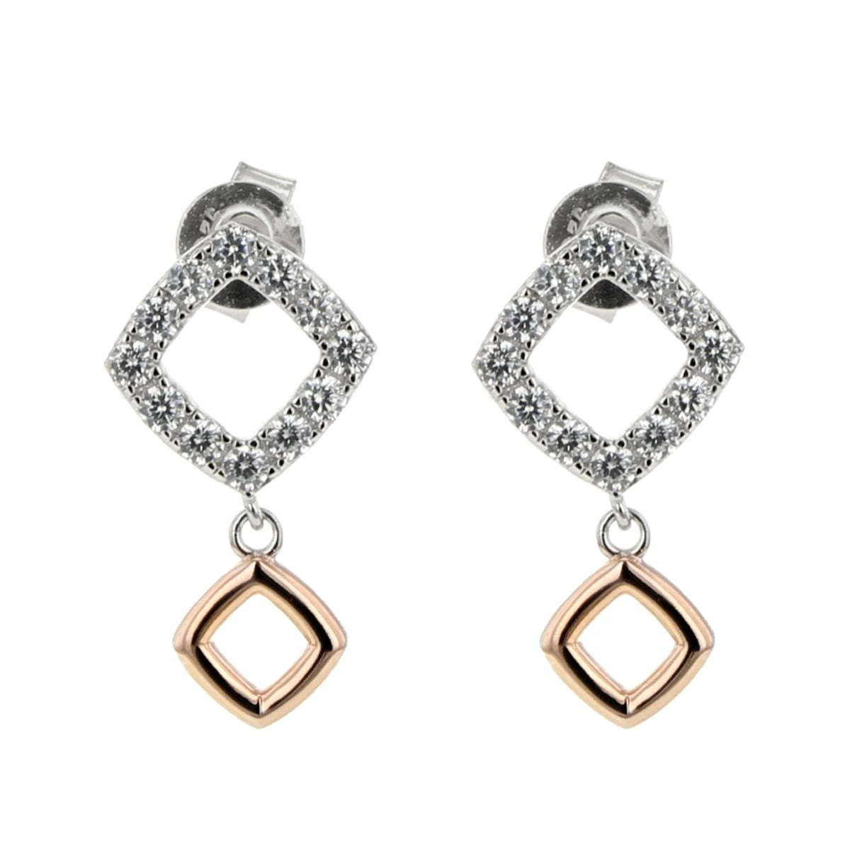 19mm Interlocking Link Drop Earrings with Cubic Zirconia and Rose Gold ...