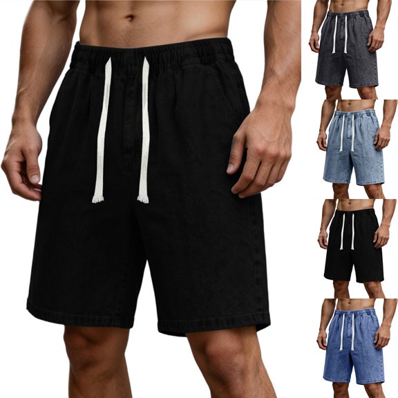 HappyYEE Summer Denim Shorts for Men Loose Straight Leg Knee Length Jean Shorts, Summer Versatile Casual Short Pants Streetwear Black XXL