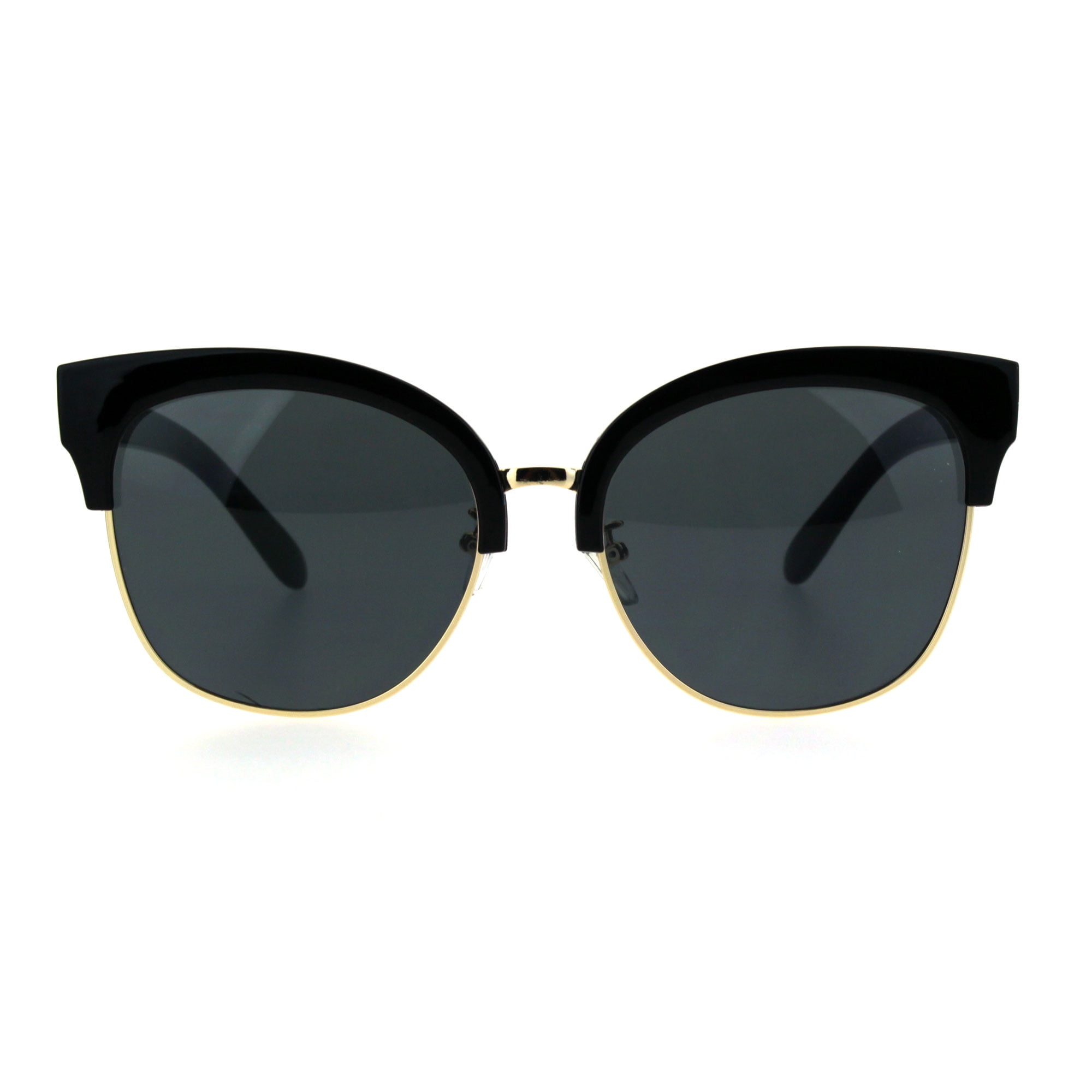 Womens Horned Half Eyebrow Oversize Cat Eye Sunglasses All Black Womens Horned Half Eyebrow Oversize Cat Eye Sunglasses All Black