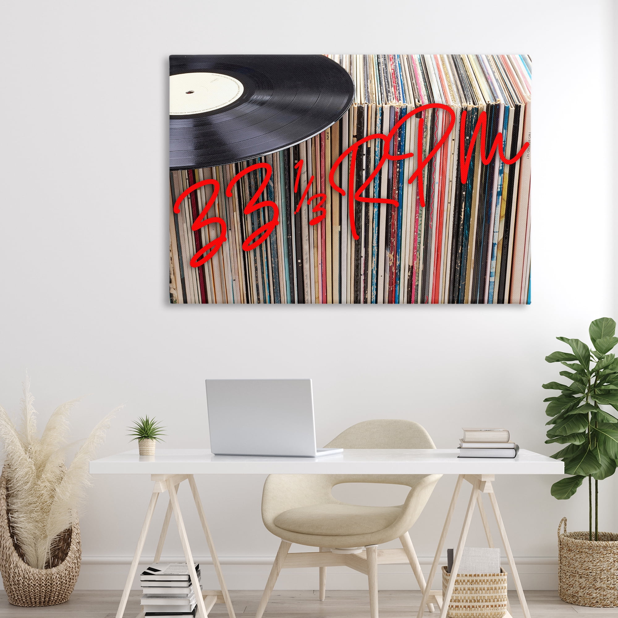 Stupell Industries Vinyl Record Stack Collection Canvas Wall Art, design by Lil' Rue