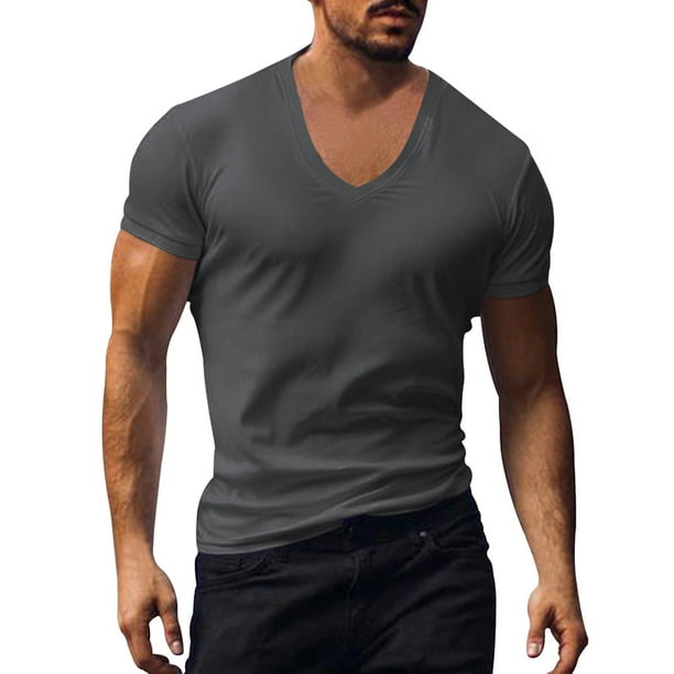 Camisa de algodón informal de color liso y manga corta para hombre - Material cómodo, para uso diario/fiestas, M-XXXL