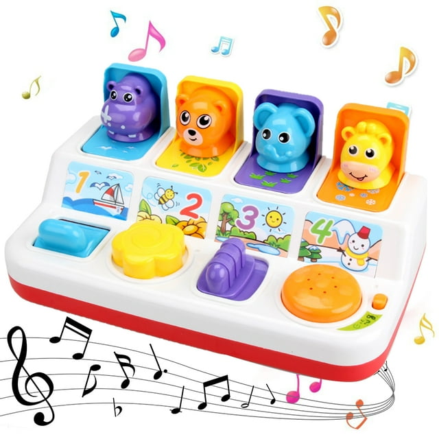 Juguete interactivo de animales emergentes con música ligera, sonido de animales, juguete de desarrollo de aprendizaje para bebés