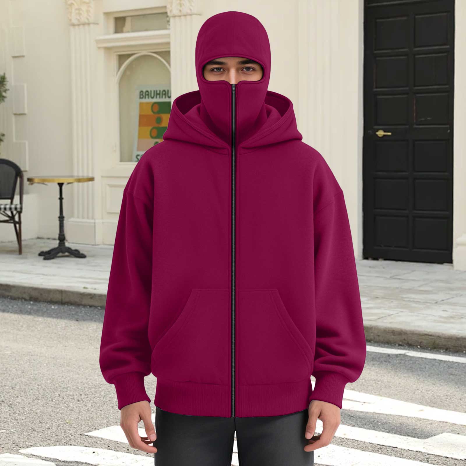 LiJinLong Balaclava Hoodie Zipper Unisex Thermal Insulated Wind Resistant for Snowboarding Skiing Hiking in Extreme Cold Outdoor Adventure Jacket S-XXL