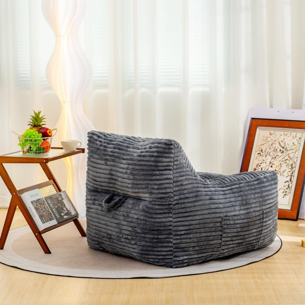 Kumix Bean Bag Chair for Adults with Armrests, Oversized Comfy Beige Beanbag Lounge Lazy Floor Sofa Chair for Living Room, Bedroom & Dorm, Cozy Fluffy Single Cloud Mini Couch, Gray
