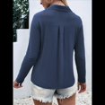 thumbnail image 4 of Camisetas de Mujer con Botones, Mangas 3/4, Cuello en V, Camisetas Casuales de Verano para Mujer Azul L, 4 of 7