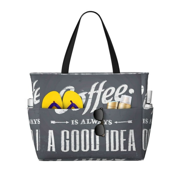 Fotbe Coffee Is Always A Good Idea Bolsa de Viaje para Playa - Resistente al Agua, Bolsa Tote de Gran Capacidad y Ligera con 7 Bolsillos para Mujeres y Hombres