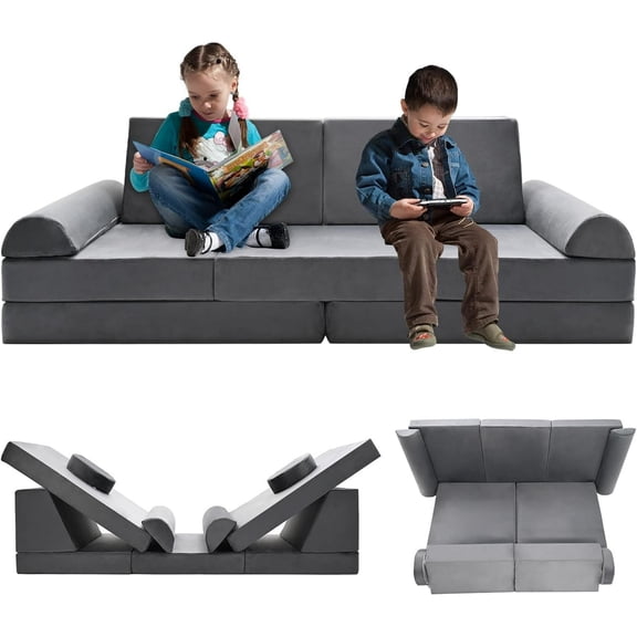 MOPHOTO Kids Couch Play Set, 11PCS Modular Kids Sofa Couch Fold Out Couch Playhouse Play Set for Toddlers, Creative Couch Kids Foam Play Couch Indoor