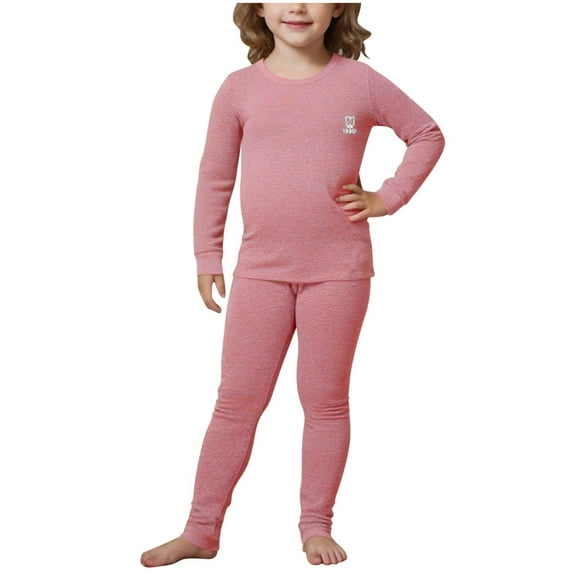Cethrio Girls Thermal Pajama Sets, Cotton Long Sleeve Slim Fit Stretch Girls' Sleepwear Pink Size 14-16 T