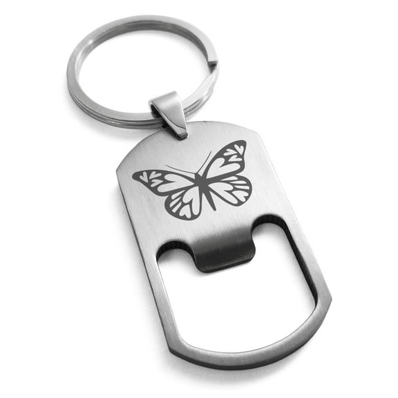 Stainless Steel Love Butterfly Engraved Bottle Opener Dog Tag Keychain Keyring
