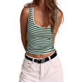 thumbnail image 2 of Women's U-Neck Striped Fitted Cropped Sleeveless Tank Top Green L, 2 of 6