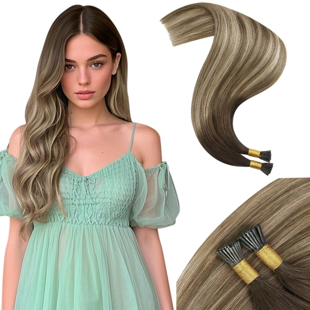 Extensiones de cabello Moresoo I Tip Human Hair Ombre de marrón oscuro a rubio decolorado