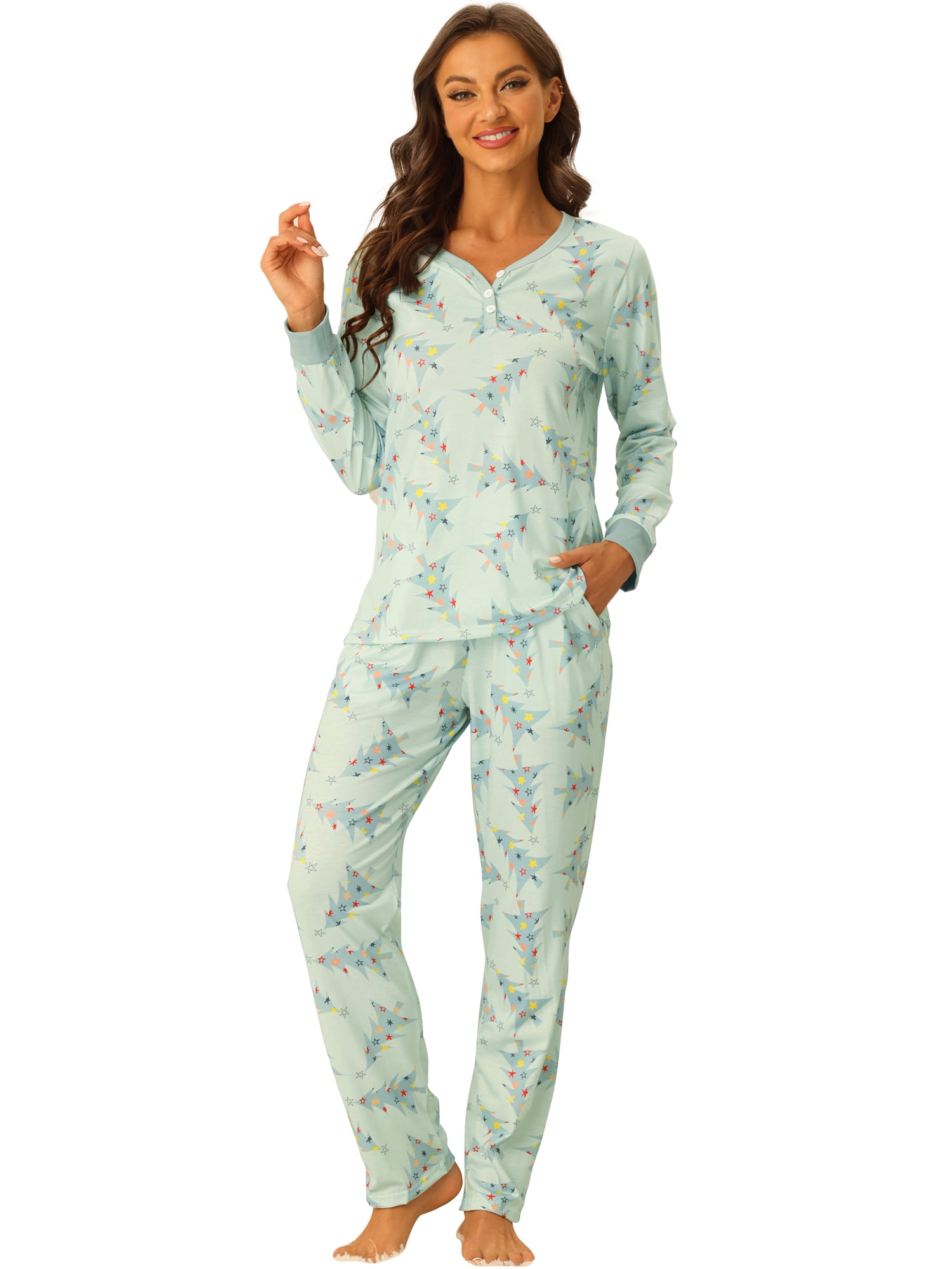 Unique Bargains Christmas Sleepwear Long Sleeve Tee with Pants Lounge Family Pajama Sets 2XL Women