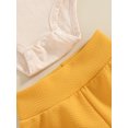 thumbnail image 4 of FEORJGP Toddler Baby Girl Summer Set 3M 6M 1T 2T Infant Short Sleeve Jumpsuit Round Neck Romper Smile Print Bodysuit + Elastic Waist Flare Pants + 3D Bow Headband Newborn Cute Casual 3 Piece Outfit, 4 of 9