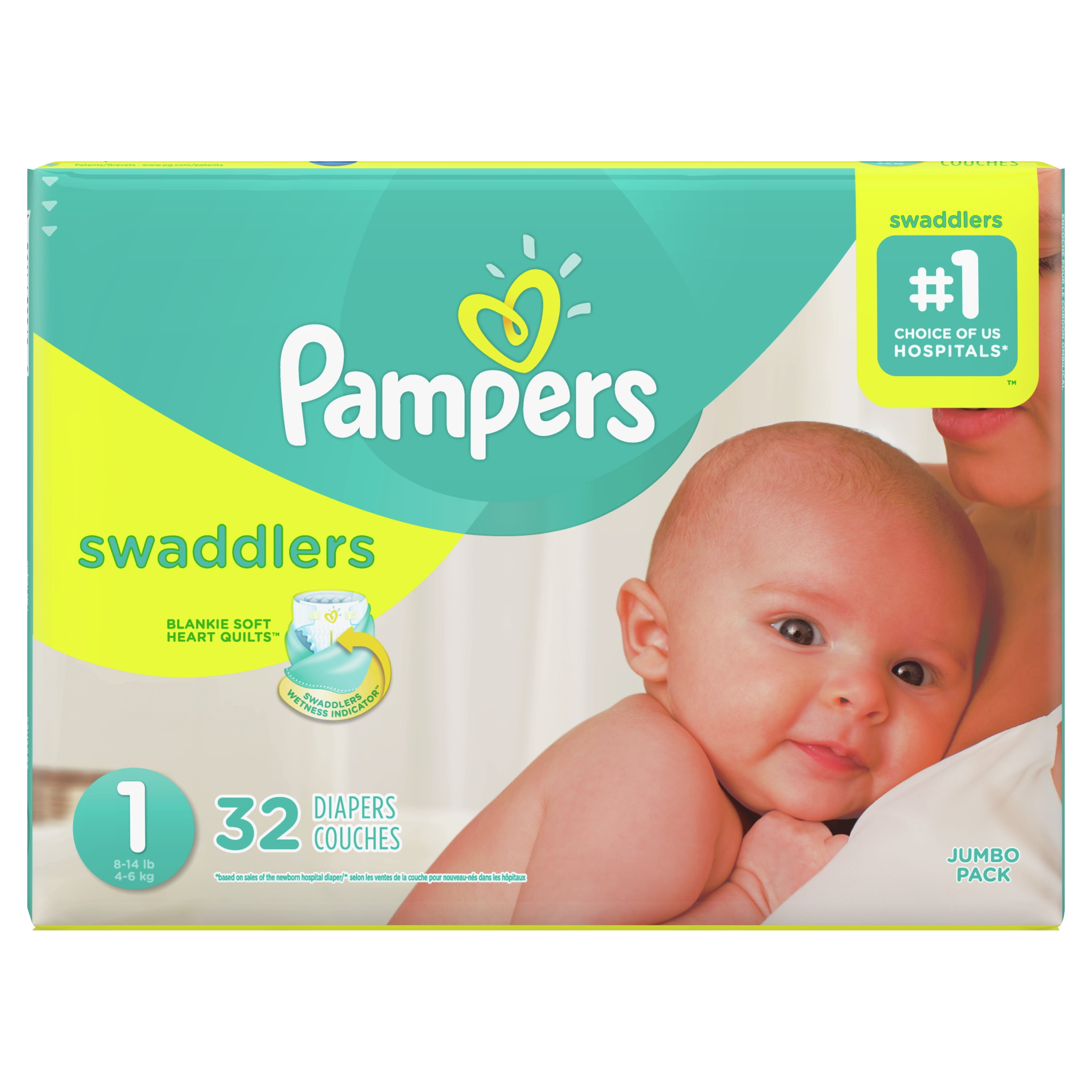 Pampers Couches Swaddlers pour nouveau-nés, taille 1, 32 couches - 32 ea