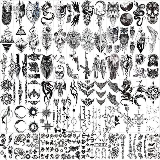 Hotoyannia 72 Hojas de Tatuajes Temporales Pequeños, Tatuajes Falsos que Parecen Reales y Duran Mucho, Incluyen Tatuajes de Lobo, León, Tigre, Esqueleto y Calavera