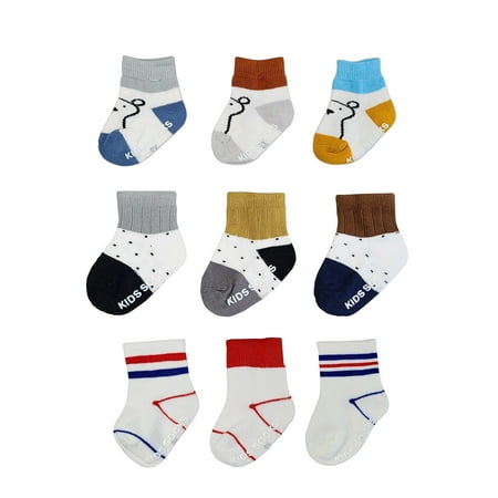 

Pack of 9 Newborn Baby Toddler Socks Bear Polka Dot and Stripes - 1-3 Years