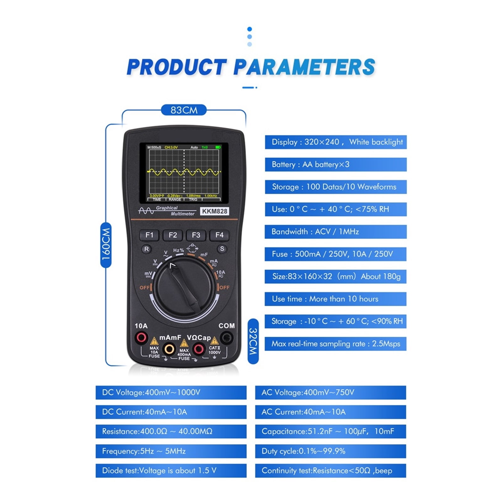 Intelligent Oscilloscope High Clarity Graphical Digital Oscilloscope Multimeter with 2.4 Inches Color Screen ,Professional Designed