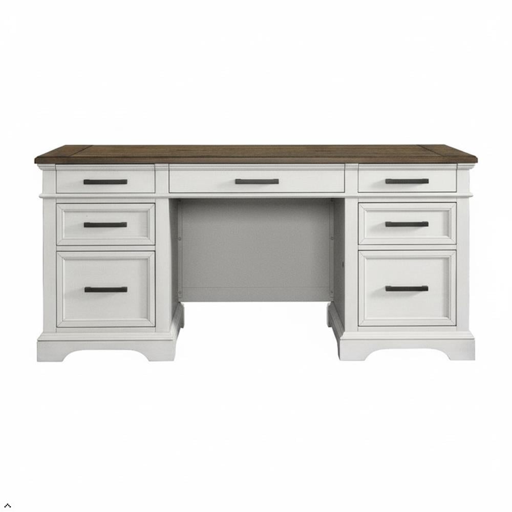 Ashford & Sons Home Office 66" Wood Executive Desk in White/Oak