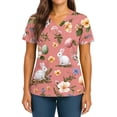 thumbnail image 4 of ASDFVBKG Medical Women's Easter Scrub Top Plus Size Short Sleeve V Neck Cute Bunny and Eggs Printed Nursing Uniform Pocket Casual Workwear Scrub Top Watermelon Red XL, 4 of 4