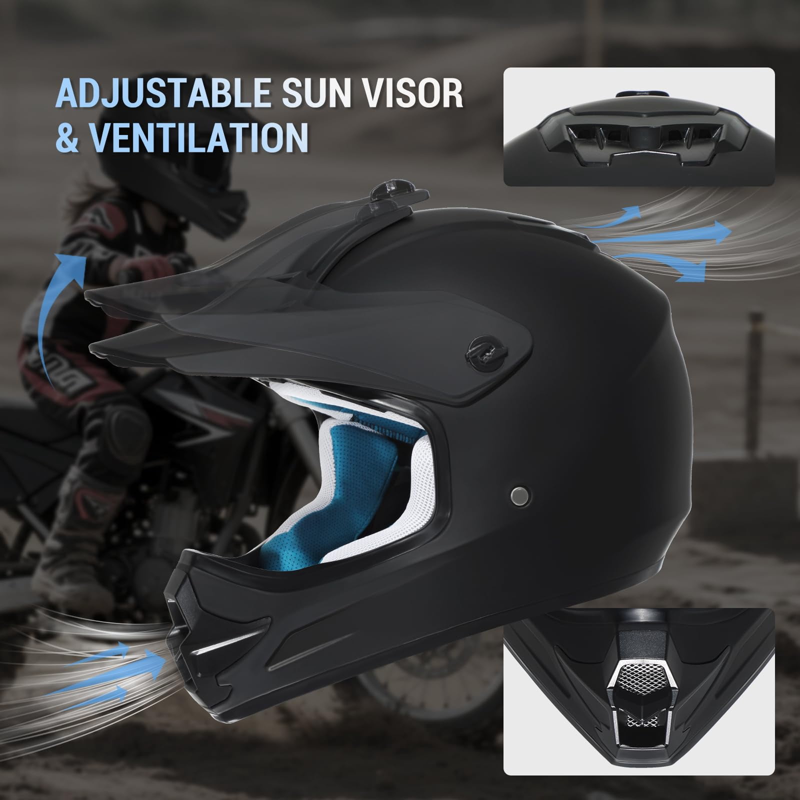 Youth Dirt Bike Helmet DOT Certified - Full Face Motorcycle Helmet for Off-Road, ATV, Street Riding, Includes Adjustable Goggles & Protective Gloves