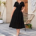 thumbnail image 2 of Wdgfv Women's 2026 Summer Short Sleeve Maxi Dress Casual V Neck Hollow Out Eyelet Ruffle Swing A Line Long Dresses Black M, 2 of 5