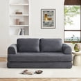 thumbnail image 3 of 79.5" Convertible Sofa Bed, Folding Floor Couch, Corduroy Couch Bed, Boneless Sofa for Living Room Bedroom, Gray, 3 of 7