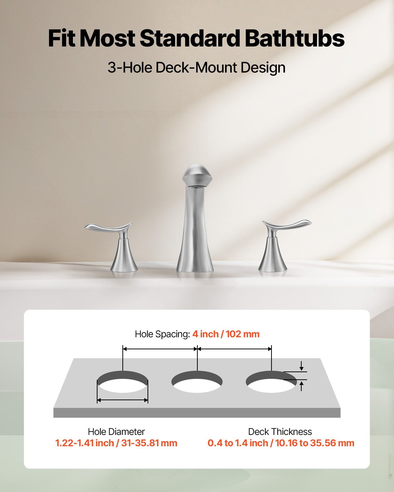 Waterfall Gooseneck Roman Tub Faucet, 3-Hole Deck Mount Bathtub Faucet Set with 2 Handles, Brushed Stainless Steel for Adult Bath and Pet Grooming Station