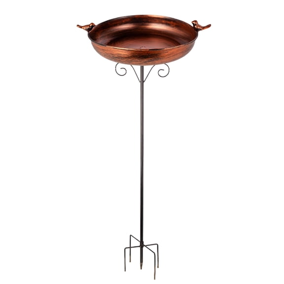 Tall Bird Bath with Stake, Antique Style Outdoor Bird Feeder with Copper Craftsmanship, 2-in-1 Feeder & Bird Bath, Hanging or Post Mount for Garden Patio