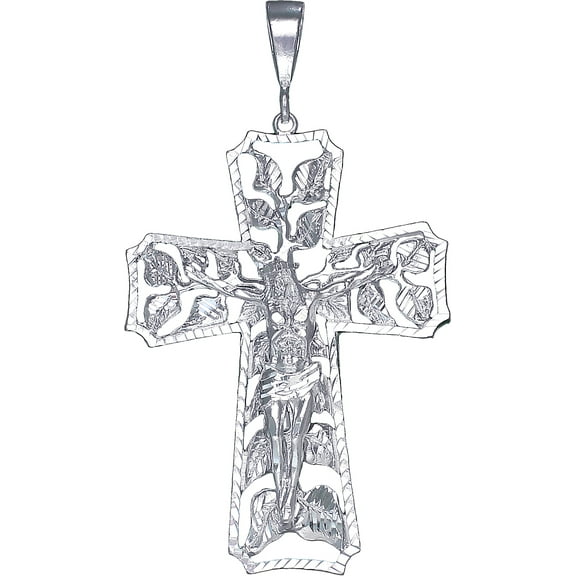 Huge Heavy Sterling Silver Cross with Jesus Pendant Necklace 3.9 Inches 32 Grams