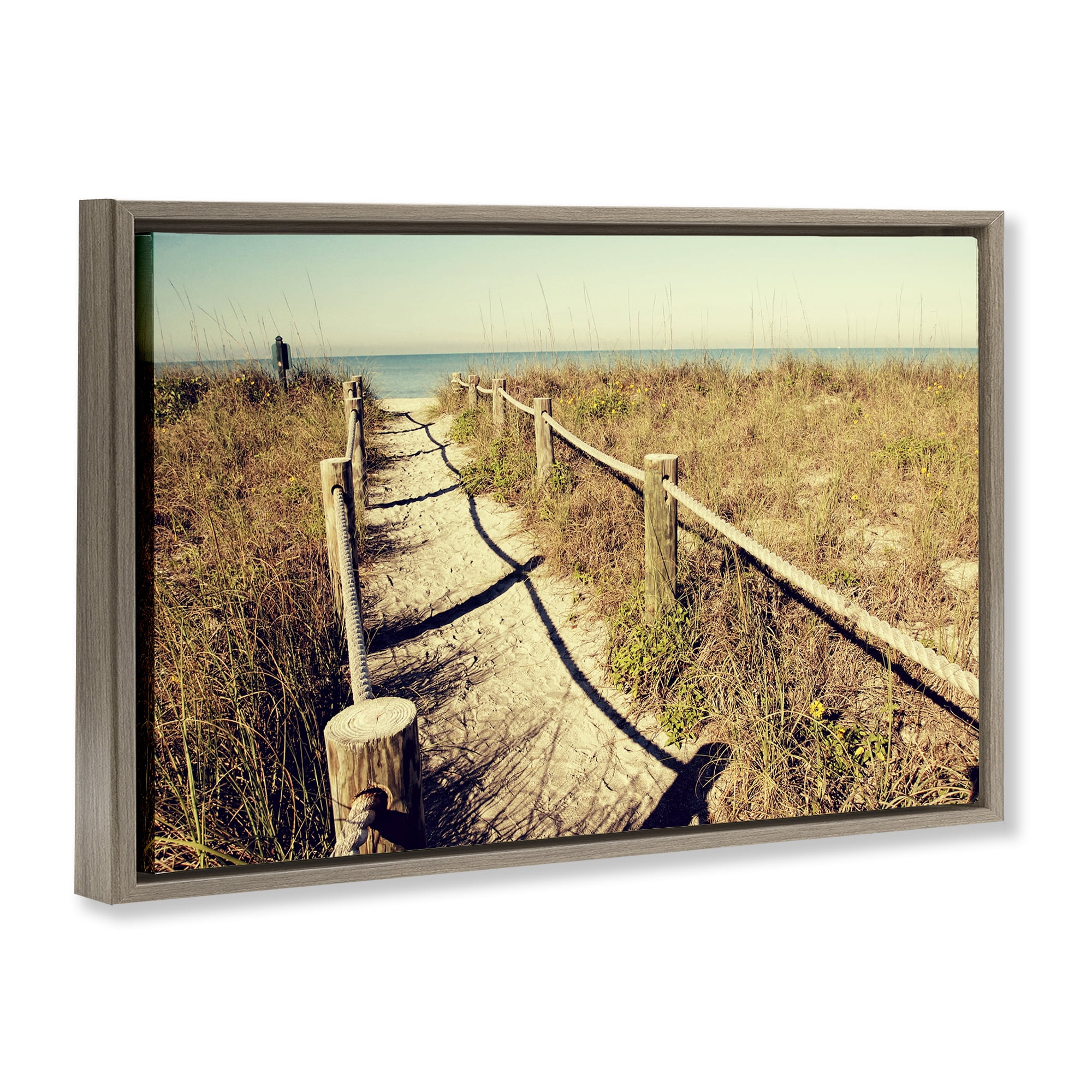 Stupell Industries Sandy Path Railing Landscape & Nature Photography Brown Floater Framed Canvas Art Print Wall Art, 25 x 17