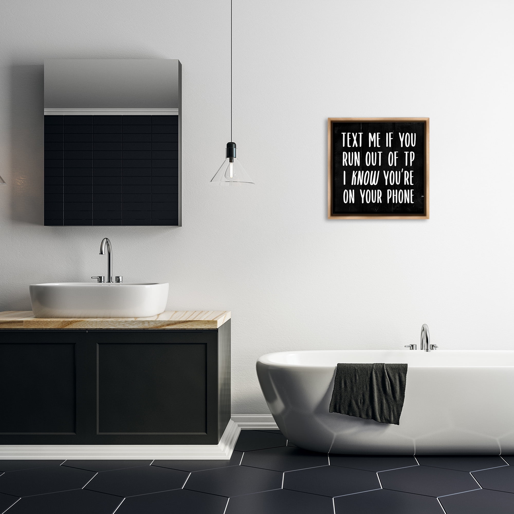 Stupell Industries Text Me For TP Funny Bathroom Typography Painting Brown Floater Framed Canvas Art Print Wall Art, 18 x 18