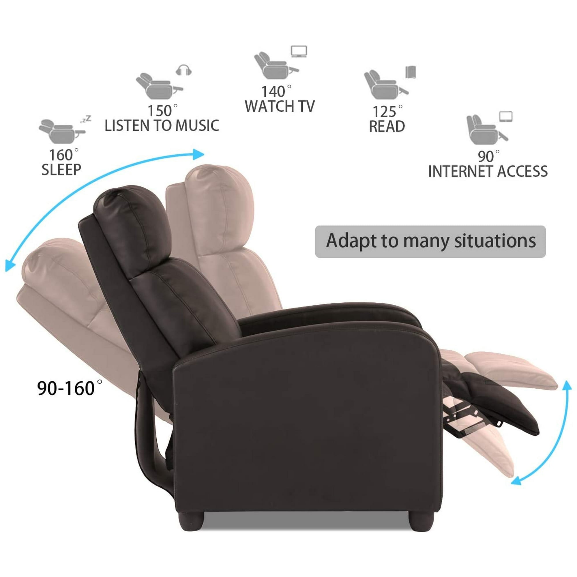 BestOffice Recliner Chair for Living Room Furniture Home Theater Seating Glider Chairs Modern Wingback Single Sofa PU Leather with Footrest (Brown)