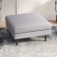thumbnail image 3 of Hudson Mid-Century Square Fabric Linen Upholstered Ottoman in Light Gray, 3 of 7