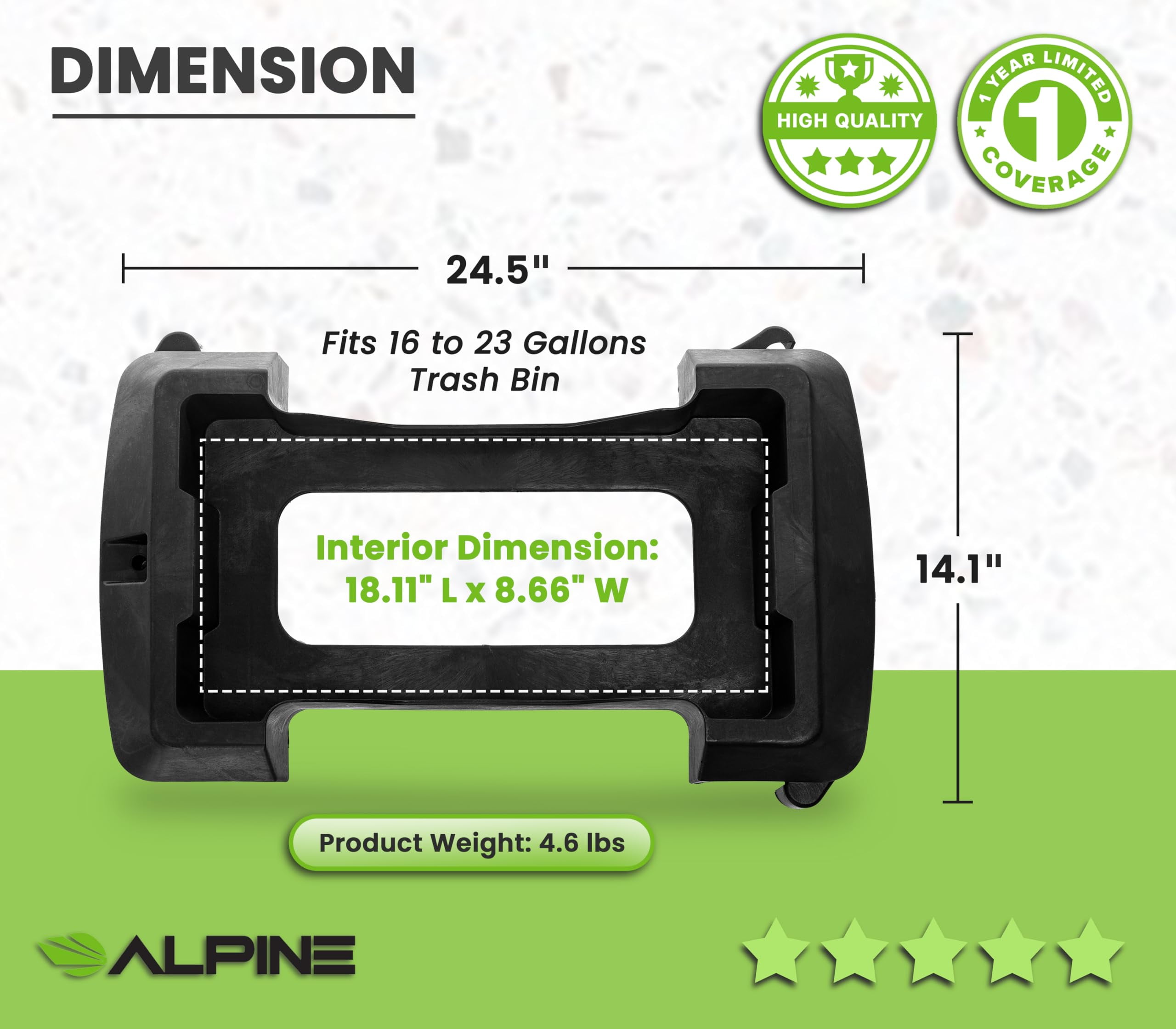 Alpine 16/23 Gallon Slim Trash Can Dolly - 4 Wheels Rectangular Plastic Rolling Garbage Can Dolly, Trash Can Wheels, Commercial Trash Can Cart - Holds Up to 200lbs (Black)
