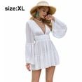 thumbnail image 2 of Laklulu - Vestido corto informal de manga larga con volantes y escote en V profundo para mujer, para otoño y verano, color blanco, XL, 2 of 6