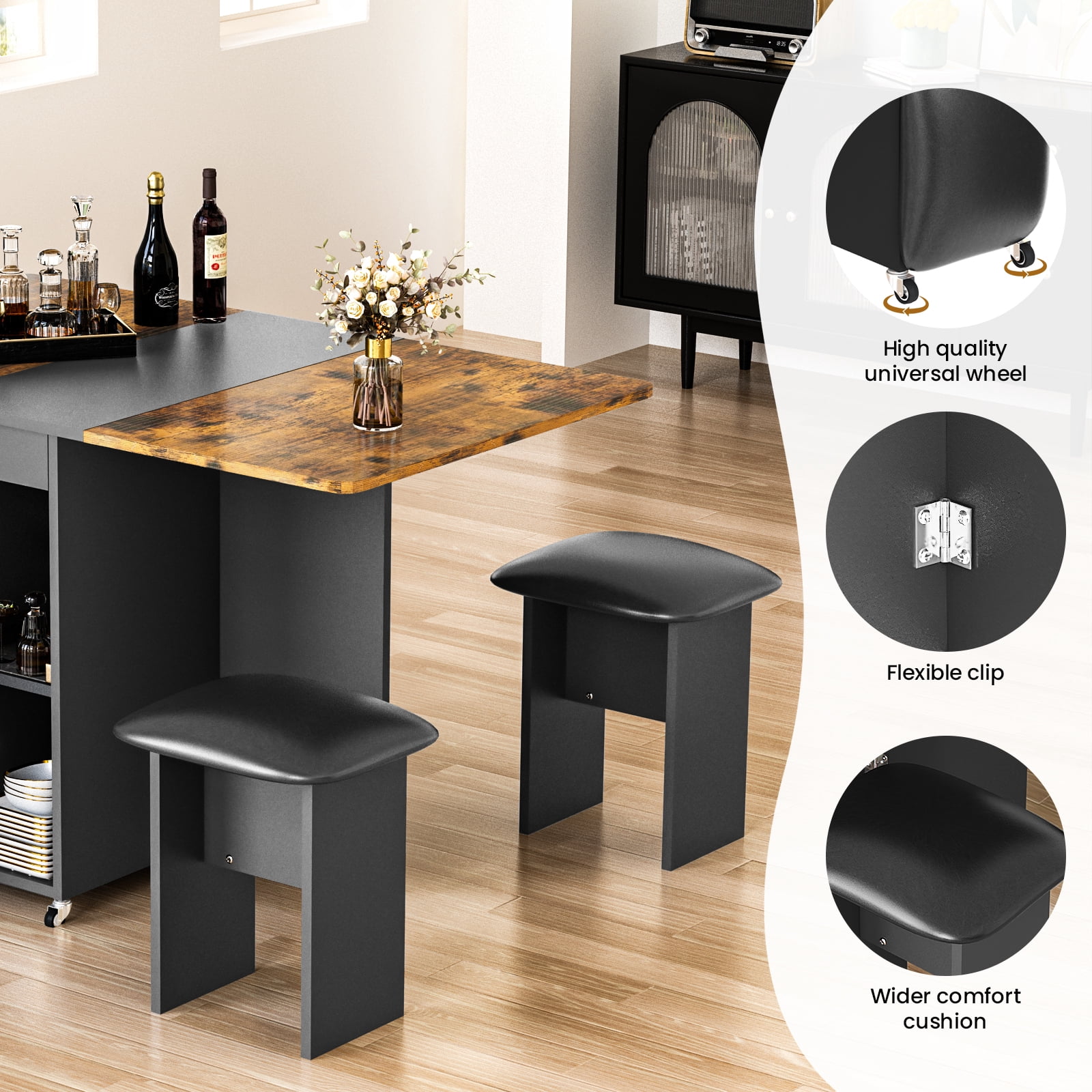 Baxluxe Folding Kitchen Table with Chairs,Dining Table Set for 4,Drop Leaf Table with 6 Wheels,Expandable Dining Table,Multifunction Expandable Table for Living Room, Folding Kitchen Table