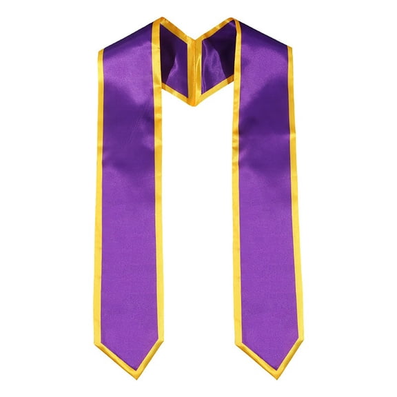 Purple and Gold Double-Layer Graduation Stole, 69-Inch Ceremonial Shawl with Gold Trim, Satin Honor Sash for Adults
