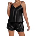 thumbnail image 2 of Women's Plus Size Pajama Set Short Strap Sleeveless Top & Shorts Solid Color Sexy Sleepwear Loungewear for Women Spring Summer Nightwear Black L, 2 of 5